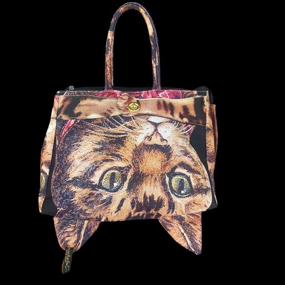 Ahcahcum Happy Clothing Tote Bag Womens Cat Face 3D Ears Turnlock Top Handle - Picture 2 of 12